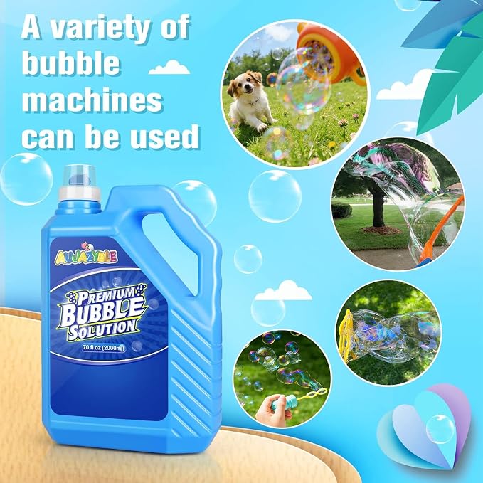 Bubble Solution Refill 70 OZ | Pre-Mix Premium Bubble Refill Solution No Measuring Required | Bubbles for Kids | Bubbles Refills | Bubbles Bulk | Bubble Machine Solution | Kids Easy Grip Bottle