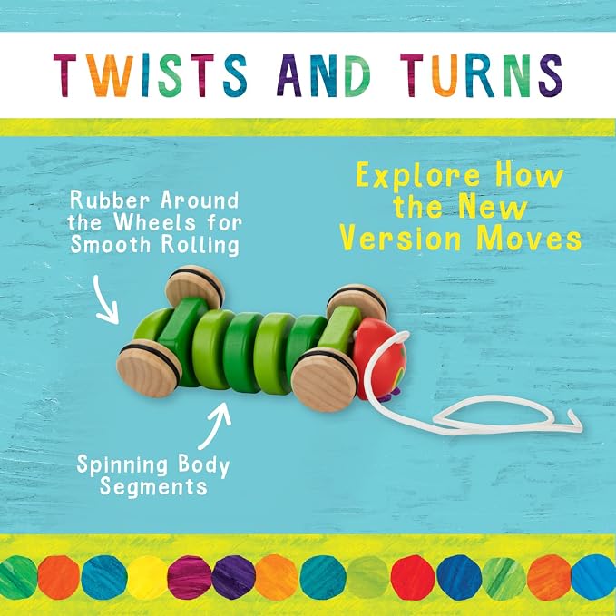 Kids Preferred World of Eric Carle The Very Hungry Caterpillar Wooden Pull Toy Classic Pull Toy Shaped Like The Very Hungry Caterpillar for Toddlers and Kids