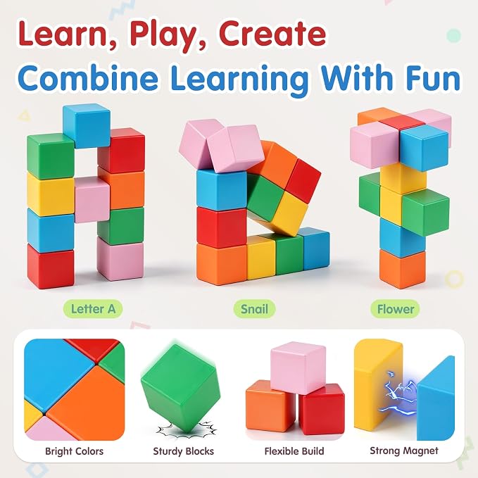 Magnetic Blocks Large with Metal Box, 1.65in Magnetic Building Cubes Toddler Travel Essentials Toys for Boys Girls Ages 1 2 3, STEM Educational Magnet Sensory & Montessori Toys Birthday Gifts 12 PCS