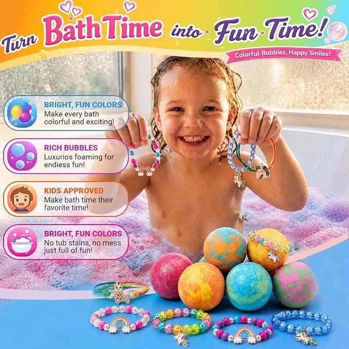 Bath Bombs for Kids with Surprise Inside, Unicorn Bath Bombs for Girls with Jewelry & Jewelry Box for Kids - Organic, Skin Moisturizing, Natural Bubble Bath, Birthday Gifts for Girls