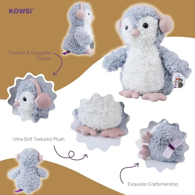 KOWSI® Microwavable Heating Pad Music-Loving Penguin Plush - Weighted Stuffed Animal Tourmaline & Lavender - 1 lb for Long Lasting Cozy Warmth & Relaxation - Includes Gift Box & Greeting Card