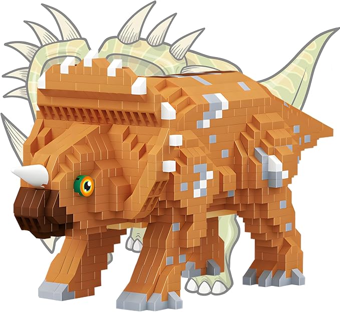 CSNRHG Dinosaur Triceratops Building Blocks Model Decor Micro Mini Blocks Toy Birthday for Age 6+ Children Adults Teens 1145 Pieces