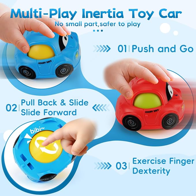 Inertial Push Pull Car Toys for 1 Year Old Boy Girl, Toddlers 1-3 Birthday Gift, Baby Toys 12-18 Months, Vehicle for 6-9-12-18 Month, First Birthday Gifts for Boys Girl