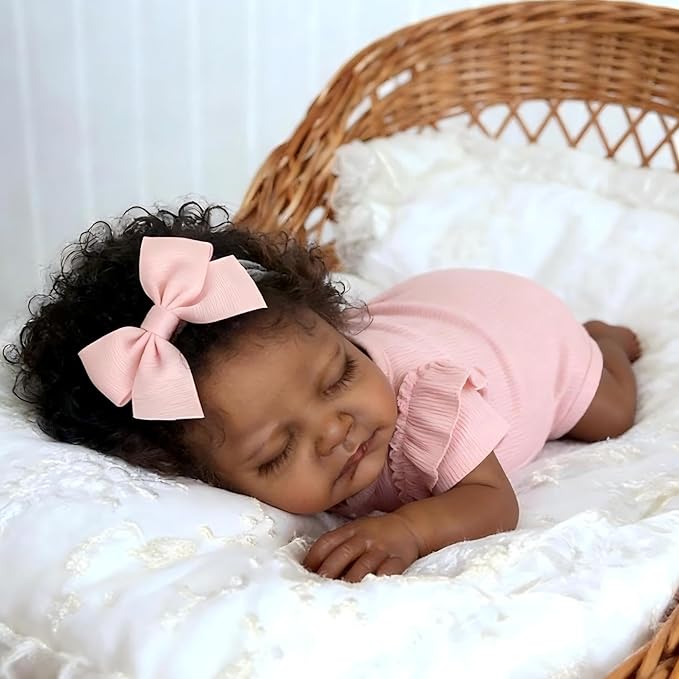 Pinky Reborn Baby Dolls Girl Black 20 Inch Full Body Silicone Vinyl Doll Girl Realistic African American Newborn Realistic Doll Toy for Kids Age 3+