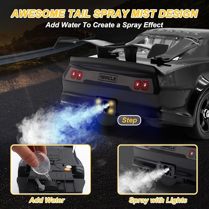 Fistone RC Drift Car 2.4GHz 1:16 Scale 4WD 18KM/H High Speed Remote Control Car with LED Lights, 2 Batteries and Rubber Tire, Racing Sport Toy Vehicle for Adults, Boys, Girls, and Kids