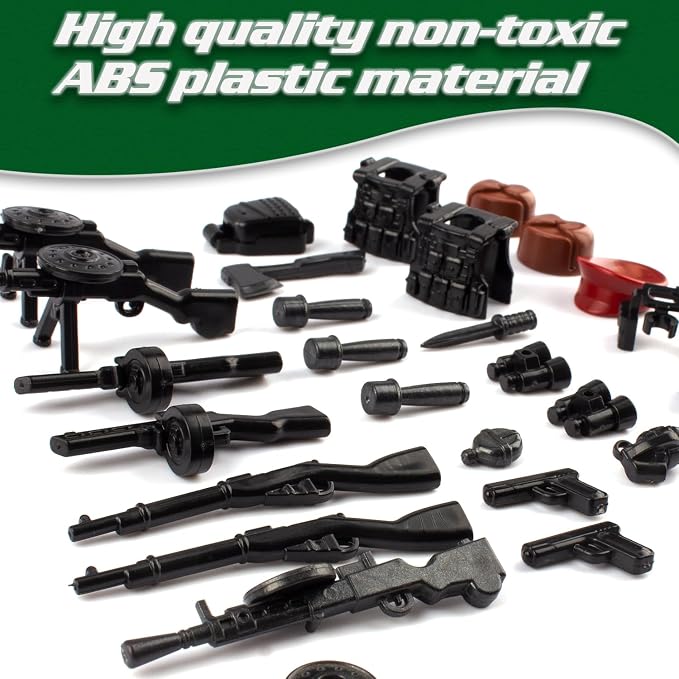 Military Weapons Pack 33 Pcs Soviet Accessories Kits Toys, Army Equipment Gear WW2 Guns for Boys 6+, Compatible with Mini Figure of Major Brand