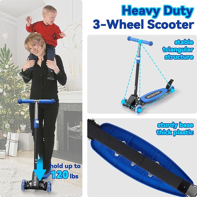 Scooter for Kids 3-12, Kid Scooters with Extra-Wide Deck, 165 lbs Capacity, 3 Wheel Kick Scooter with Lean to Steer, Height Adjustable Handlebar, Light Up Wheels for Stable Smooth Riding, Child Gift