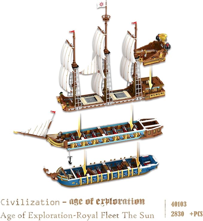 JMBricklayer Pirate Ship Building Sets for Adults, Gorgeous Royal Fleet Ship with Tiered Design, Attractive Pirate Toys Building Blocks Pirate Ship Display, Gifts for Teens Adults(2830 Pieces)