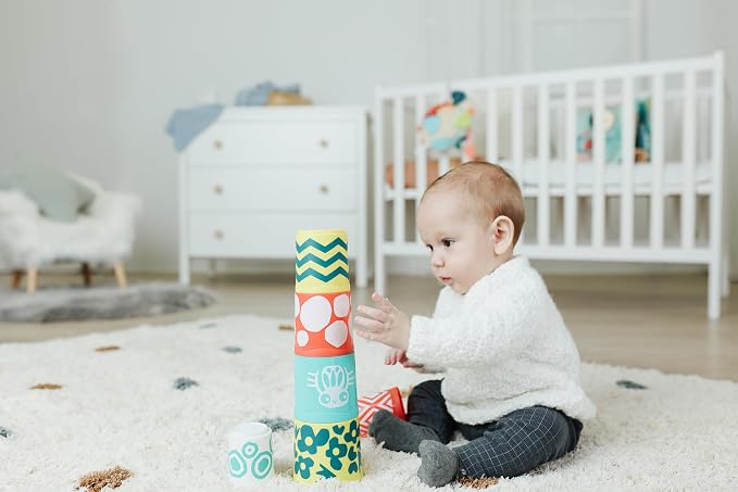 Miniland Feel to Learn Stacking Cups for Infant and Toddlers. 6 ECO Pieces for Visual and Hand-Eye Stimulation
