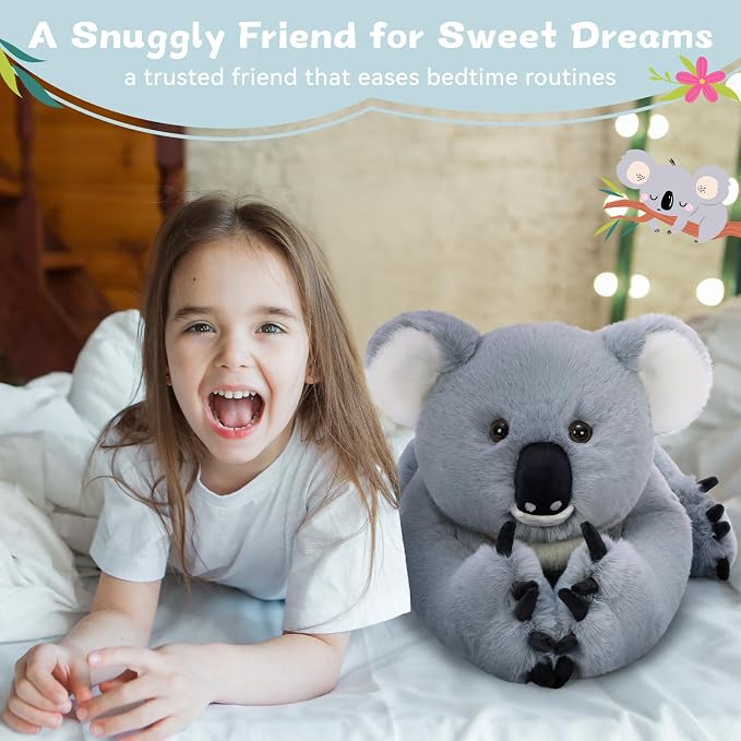 MaoGoLan Koala Stuffed Animal 25.6" Giant Stuffed Koala Plush - Soft Cuddly Huggable Design with Snap Button on Paws, Gift for Kids Childern Adults, Gray