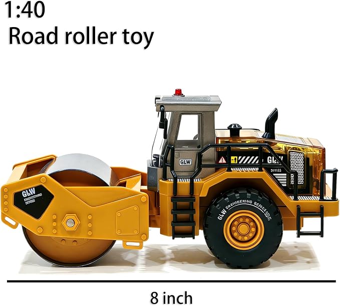 Construction Trucks Toy 1:40 Semi-Alloy Simulation Model Lights & Sounds Educational Engineering Vehicle for Kids Road Roller
