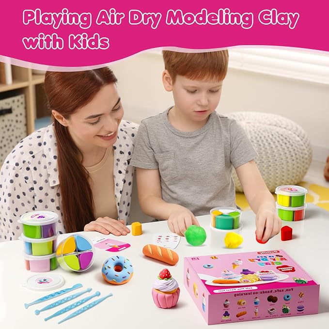 Air Dry Clay Kit for Kids, 12 Crafts Modeling Clay Model Magic, Clay Kits with Sculpting Tools & Tutorials, Safe & Non-Stick DIY Art Crafts, Toys Gift for Ages 3-12 Boys & Girls