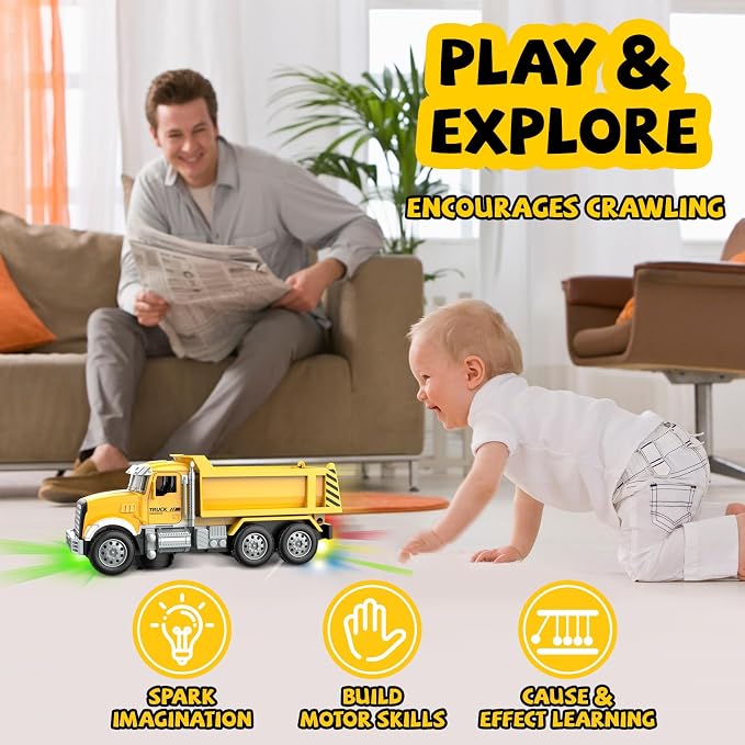 Car Toys for Toddlers, Dump Truck Toy with 1 Self-Lifting Bed, Lights Music Toy Trucks Construction Vehicle with 2 Opening Doors,Toys for 3 4 5 6 Year Old Boy Girl, Kids Christmas Birthday Gifts