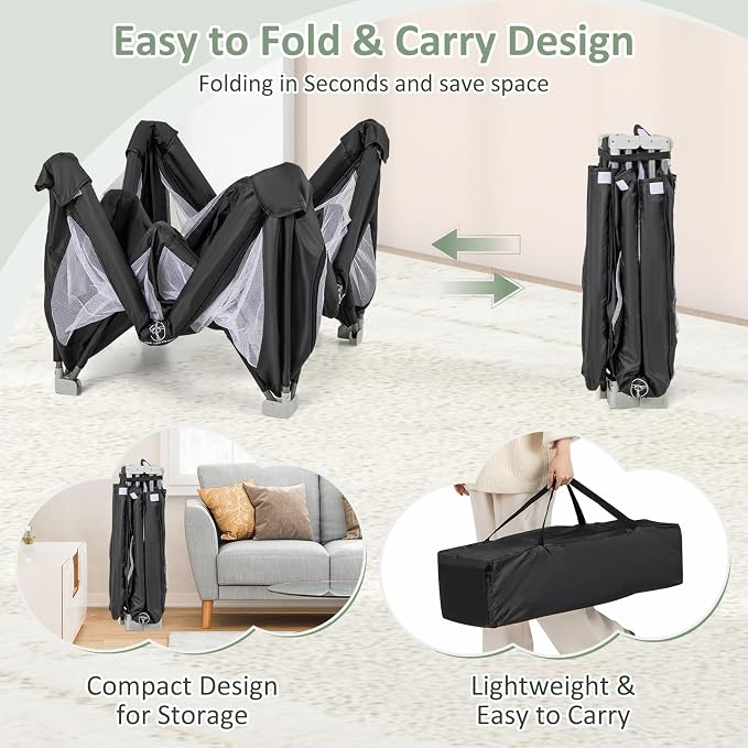 INFANS Foldable Baby Playpen with Mat, 50” x 50” Large Baby Play Yard for Infant with 50 Ocean Balls, 4 Handlers, Carry Bag, Indoor Outdoor Fence Toddler Activity Center (Black, 50” x 50”)