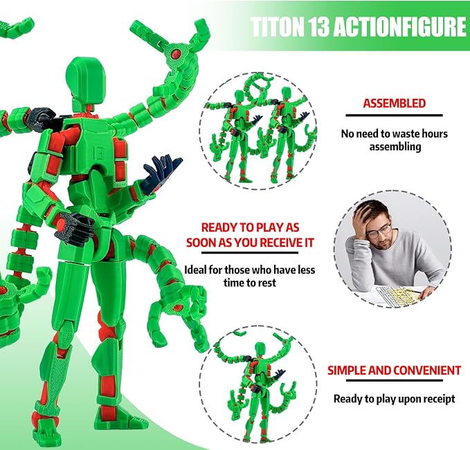 T13 Already Assembled Action Figure Accessories, T13 Multi-Jointed Movable,for Collectors Desktop Decorations t-13 Movability 3D Printed Toys (Green, 7.2inch)