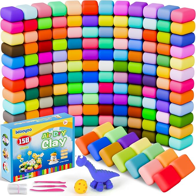 Ixiaoyoo Air Dry Clay for Kids, 158 Colors Modeling Clay Kit, DIY Model Toys with Sculpting Tools, Safe & Non-Toxic, School Arts & Crafts, Home Party Favors, Birthday Gifts for Boys & Girls Aged 3–12