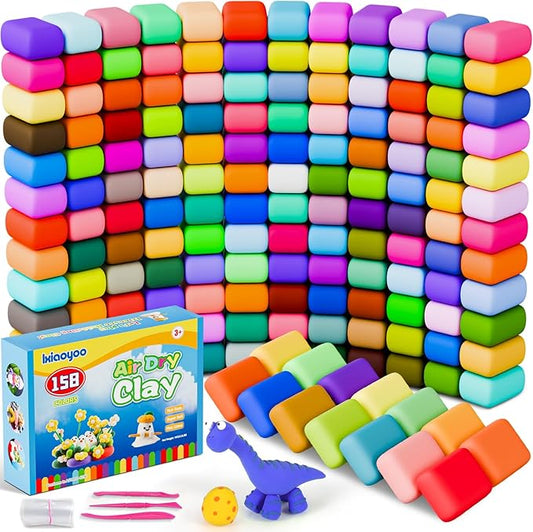 Ixiaoyoo Air Dry Clay for Kids, 158 Colors Modeling Clay Kit, DIY Model Toys with Sculpting Tools, Safe & Non-Toxic, School Arts & Crafts, Home Party Favors, Birthday Gifts for Boys & Girls Aged 3–12