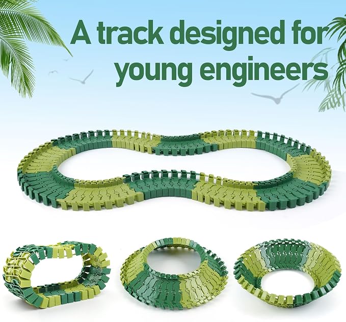 GIAT 96 Pcs Dinosaur Car Track Expansion Kit – Birthday Gift for Boys & Kids Ages 3 4 5 6 7, Compatible with Most Dino Flexible Tracks, Add-On Accessory Toy for Building Dinosaur Raceway