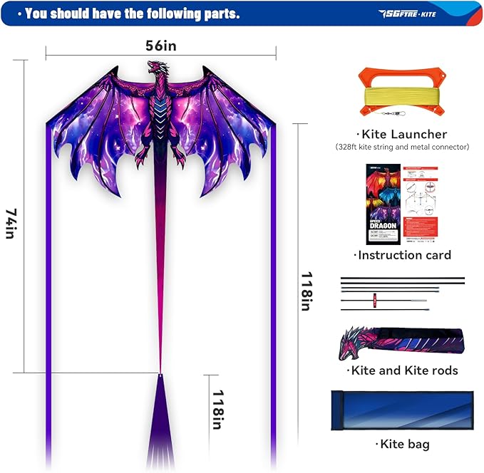 SGftre Complete Kite with Handle, Line & Accessories,Easy to Fly for Kids & Adults, Perfect for Beach, Park, Family Outdoor Activities