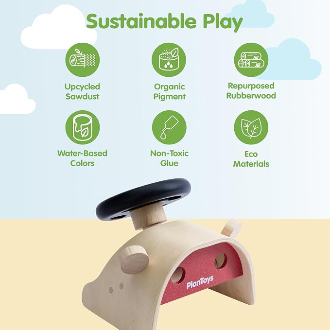 PlanToys® Wooden Driving Console | Montessori Pretend Play Dashboard with Steering Wheel, Gear Shift & Controls for Role Play, Coordination & Imaginative Play | Eco Friendly Wooden Play Toy