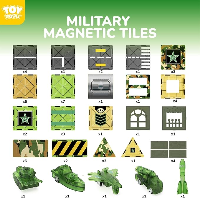 TOY Life 58PCS Magnetic Tiles Military, Army Toys Building Set for Kids Ages 4-8, STEM Magnetic Building Blocks for Toddler 3-5, Educational Magnet Tile Army Men Base Set for Boys & Girls Ages 3+