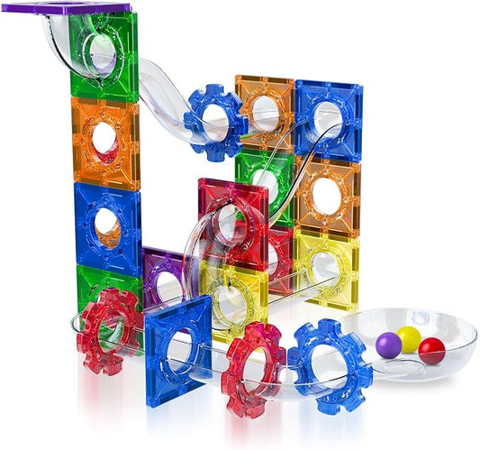 Magnetic Tiles, 72 PCS Magnetic Marble Run Building Blocks – STEM Toy for Kids Ages 3-8 | 3-in-1 Building Set with Tiles, Race Tracks & Marble Runs for Creative Learning & Imaginative Play