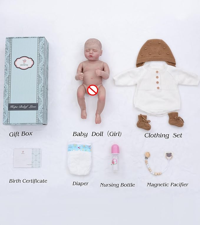 Reborn Baby Dolls – 20 Inch Real Baby Dolls that Look Real, Full Body Vinyl Girl Doll in Soft Knit Outfit, Lifelike Newborn with Accessories, Gift for Children Ages 3+, Pretend Play