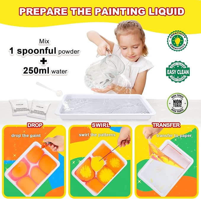 Water Marbling Paint Kit, DIY Arts and Crafts Kit for Girls & Boys 4-8 6-12, Creative Art Supplies, Birthday Gifts for Kids Ages 3+