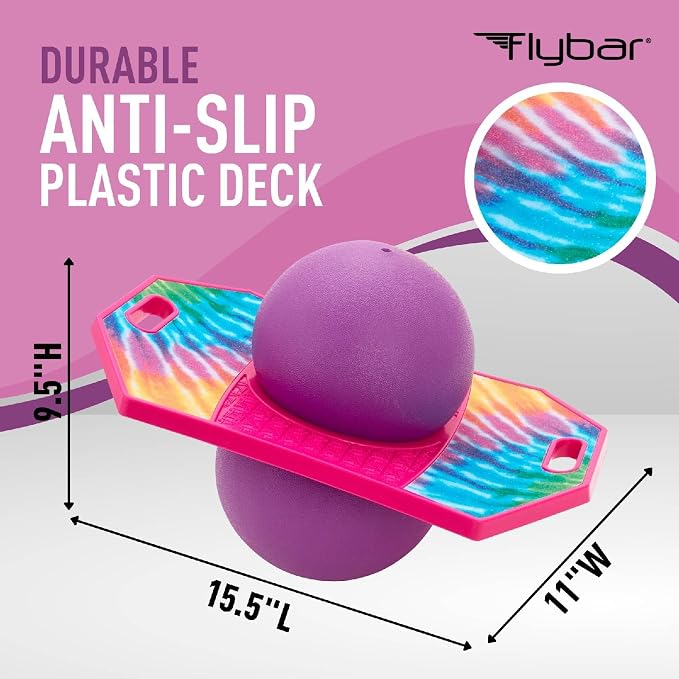 Flybar LED Pogo Trick Ball for Kids Balance Bounce Board w/Anti-Slip Deck