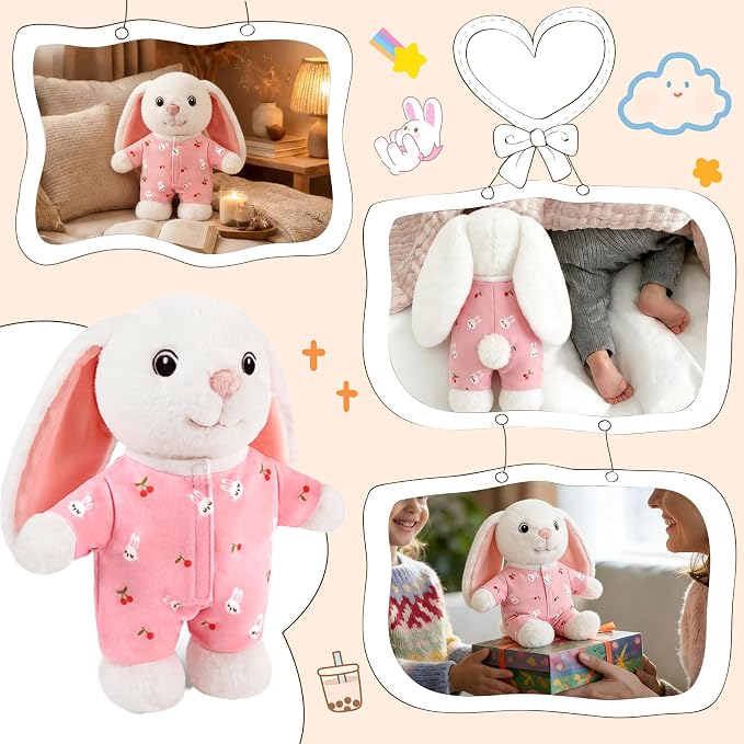 Plushies Stuffed Animal with Clothes Dress up Costume Soft Bedtime Toy 12 Inch Doll Outfit for Kids Toddler Boy Toys Funny Room Decor Washable Cuddle Pillow Green Animal Plush Rabbit Bunny