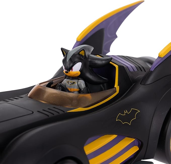 DC X Sonic Batmobile Shadow-fied! with Cool 2.5 Inch Shadow Action Figure as Batman, from the DC x Sonic the Hedgehog Comic Book Series - A Collector's Must Have!