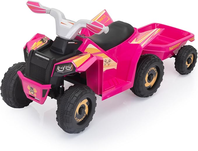 TOBBI 6V Electric Kids Ride On Toy Car with Trailer, Toddler 4 Wheeler Powered Vehicle to Drive with Music/Battery Volume Display for Children Age 3-6 -Rose Red