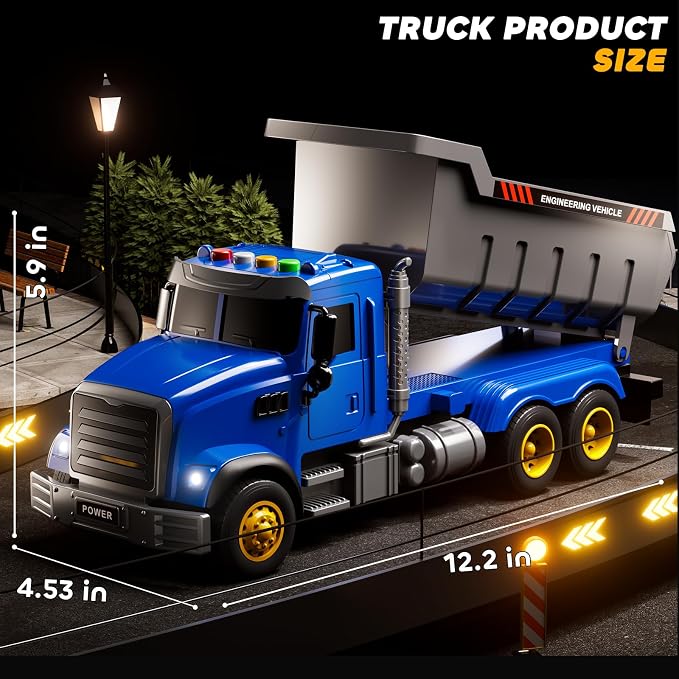 JUKUDAHU Toddler Trucks Toys for Boys 3-5 Years Old, Dump Truck with Lights and Sound, Kids Construction Play Truck, Garbage Truck Car Toys Vehicle Playset for Kids Aged 3 4 5 6 7 8