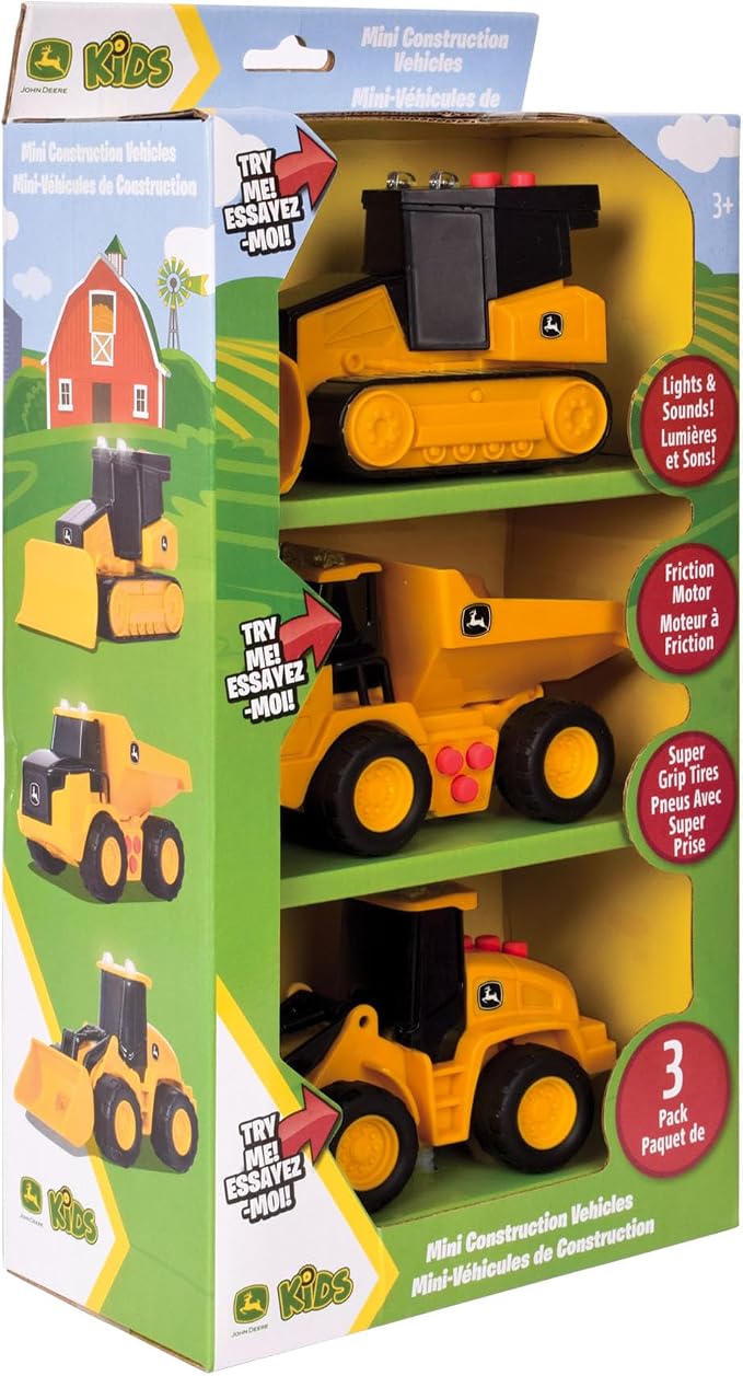 John Deere 3-Pack Realistic Set Lights and Sound 5" Farm Construction Vehicles