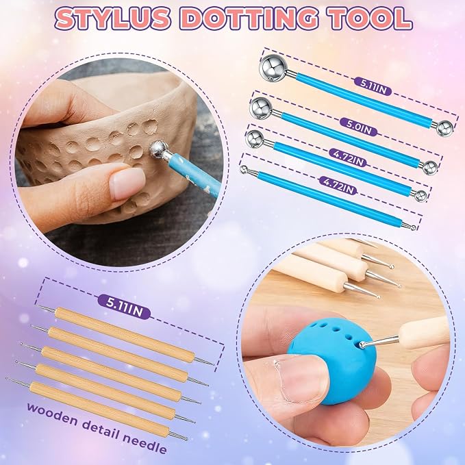 100ml Air Dry Clay Glaze and 29pcs Clay Tools Kit - Waterproof Scratch-Resistant Gloss Varnish Protects from Wear/Cracking, Pottery Tools for Stippling, Carving, Molding & Shaping Clay Crafts