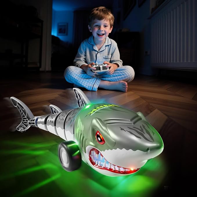 2.4Ghz Remote Control Shark Toys for Kids Boys, Electric RC Shark Car Truck Toys with Light, All Terrain RC Car Truck for Indoor Outdoor, Shark Toys Birthday Gifts for Kids Boys Girls Age 3-5 5-7 4-8