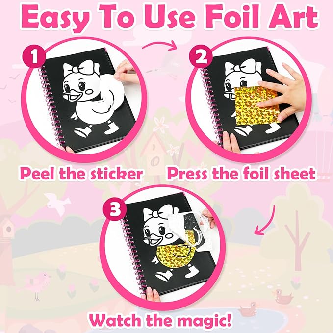 FUNNYB&G Foil Art Craft Kit for Girls 4-10 Years Old: Mess-Free & No-Glue, Create 16 Sparkly Birds Pictures – Perfect Travel Toy & Birthday Gift for Kids (Birds)