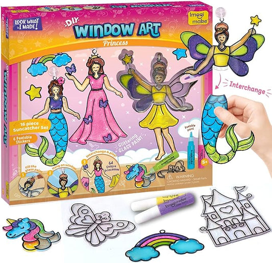Imagimake Window Art Princess | Unicorn & Mermaid Suncather Kit | 16 Pieces Glass Painting Set | Kids Activities Ages 5-8 | DIY Craft Kit | Birthday Gifts for Girls Ages 5,6,7,8,9,10,12 Years Old
