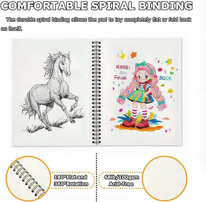 Drawing Pad for Kids, Sketch Pads 50 Sheets, 3-Pack Kids Travel Activities Spiral Bound Drawing Books Bulk 6" x 9 ", Drawing Paper for Kid 9-12