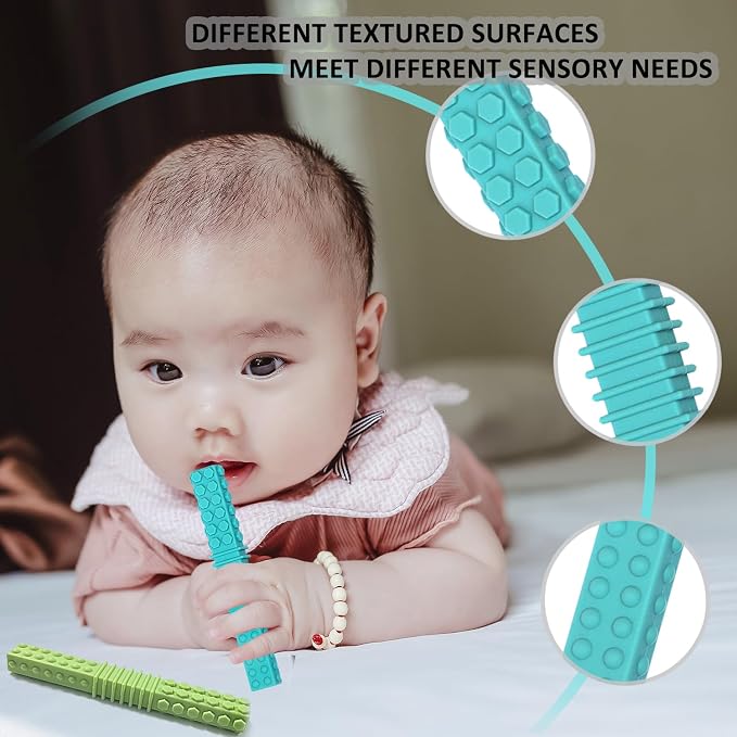 Sensory Chew Toys for Kids, 4 Pack Teething Sticks Oral Motor Tool for Baby 3-6 6-12 Months, Silicone Mouth Fidgets Stim Toy for Boys Girls with Autism, ADHD, Autism, Biting Needs