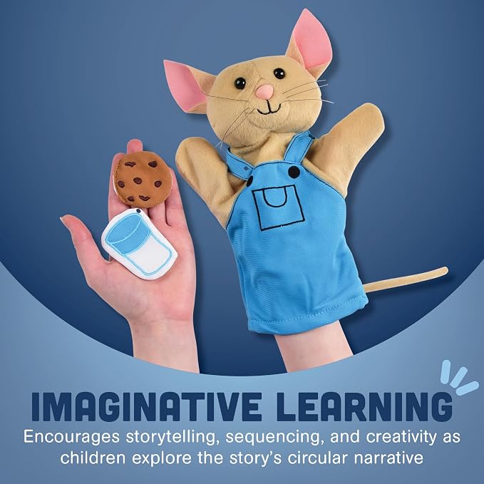 Constructive Playthings If You Give a Mouse a Cookie Plush Hand Puppet Set for Literacy and Visual Learning, Toddler Toys for Kids 2 Years & Up, 16-Pieces