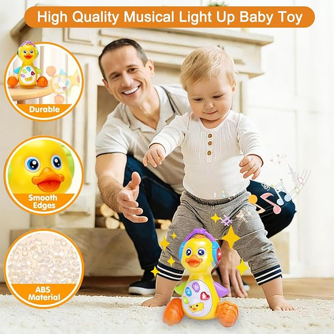 Musical Light Up Duck, Crawling Tummy Time, Educational Learning Dancing Toy for 1 Year Old, 0-3-6-12 Month Baby Infant Gifts
