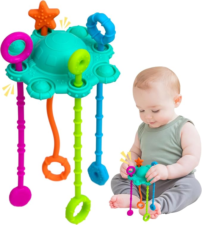 Montessori Pull String Toy Silicone Travel Toy | Food Grade Silicone Early Development Toy, Fine Motor Skills Sensory Toys, Montesorri Gifts (Spearmint)