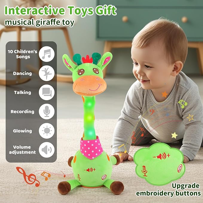 Emoin Talking Giraffe Baby Toy for Baby Toddler, Dancing Giraffe Toy Singing Mimicking Recording Repeating What You Say with LED English Sing for Boys Girls Gift, 15 Second Recorde