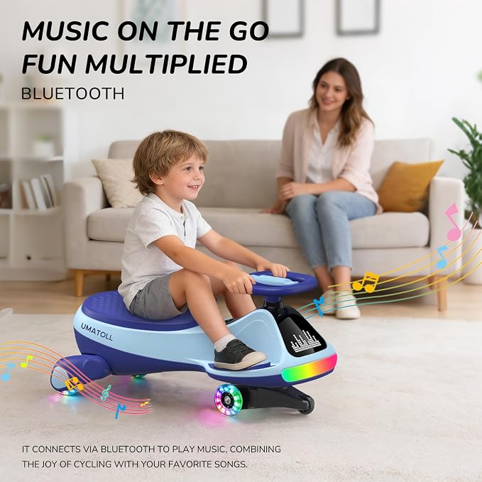 Umatoll 12V Electric Wiggle Car for Kids with Pedal, Display, Rechargeable Battery, LED Light, Bluetooth, Light-Up Wheels, Anti-Rollover, 2 Speeds, Ride on Toys, Birthday Gifts for Age 3+, 150Lbs
