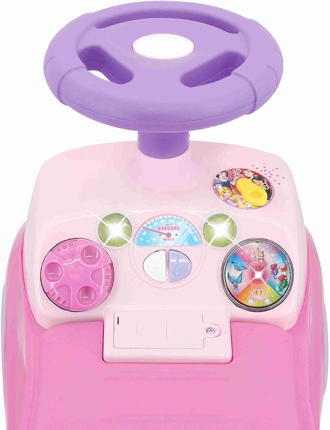 Disney Kiddieland Princess Lights & Sounds Toddler Ride On Foot-to-Floor Push Car with Interactive Dashboard Ages 12-36 Months Easy-Roll Wheels Safe Durable Construction