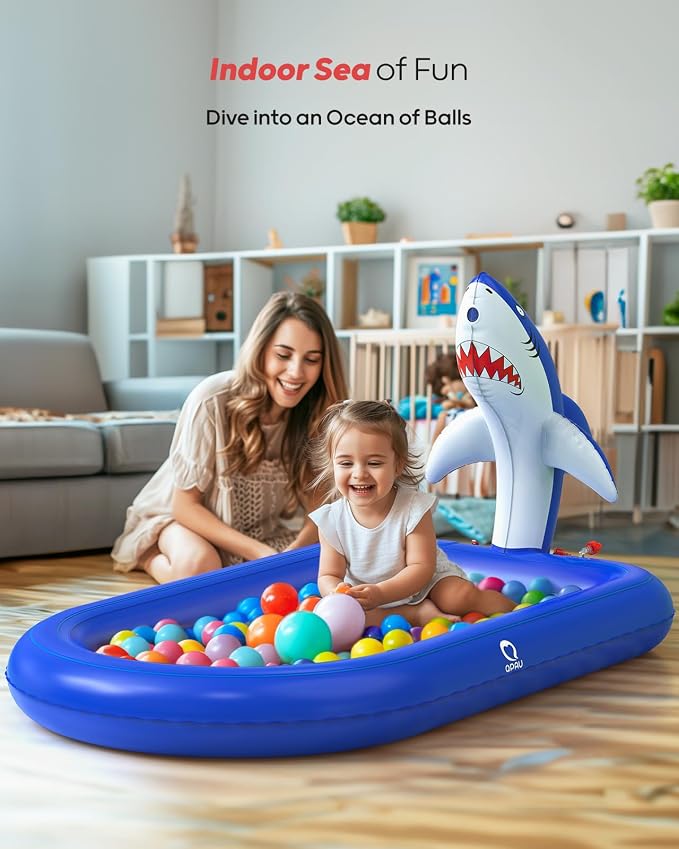 QPAU Splash Pads for Toddlers 1-3, Dark Blue Shark Splash Pad for Kids, Outdoor Play Mat for Babies, Inflatable Sprinkler Pool for Birthday Girl Gifts 1 Year Old Girl