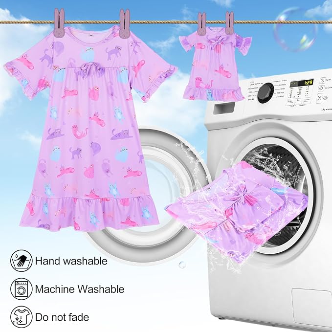 MHJY Matching Girls & Doll Nightgowns Vintage Short Sleeve Sleepwear Pajamas Dress for Girls and 18" Girl Doll