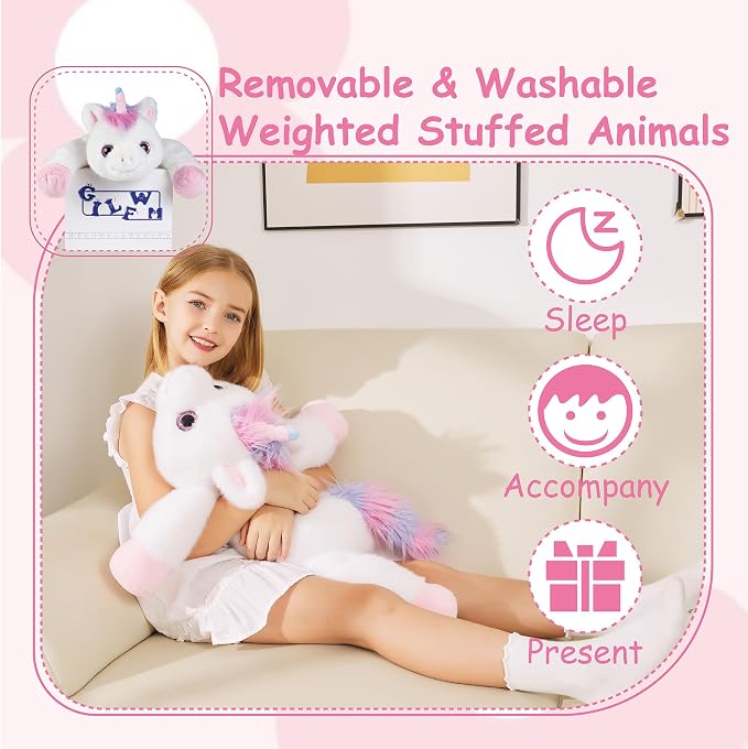 GILFWM Unicorn Weighted Stuffed Animals - 25" Big Stuffed Animal Toy Rainbow Pillow for Girls Boys Kids, 5 lbs Soft Washable Weighted Plush