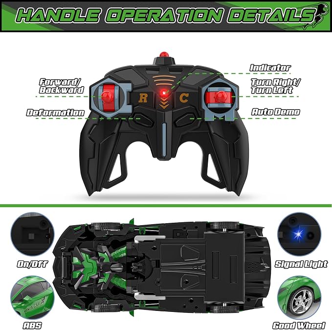 BLUEJAY Transform Rc Cars for Boys 4-7 8-12, 2.4Ghz Remote Control Car 1:18 Scale Transforming Robot, One-Button Deformation 360° Rotation Car Toy Gifts for Boys 3-5